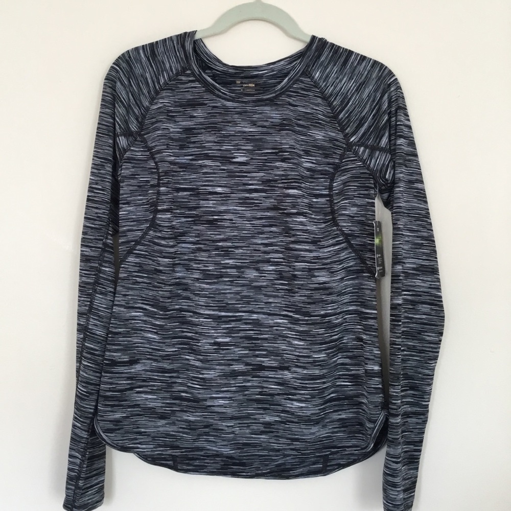 Grey, black, and white long sleeve workout top!